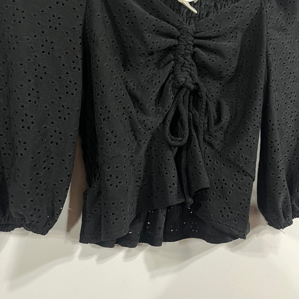 Urban Romantics Eyelet Babydoll Smocked Crop Top Puff Sleeve Small Dark Coquette - Picture 2 of 9